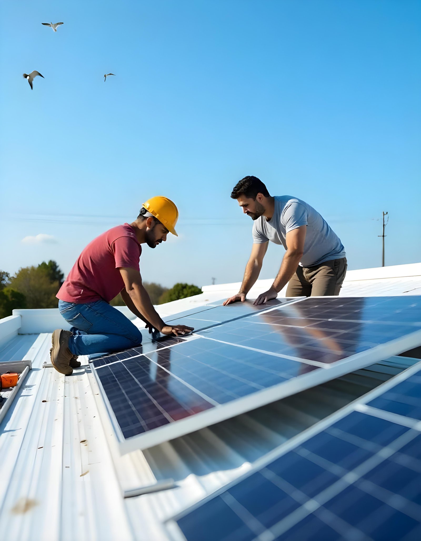 Technician installing solar panels